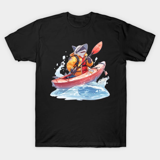 Cautious Kayaker Anime Shark T-Shirt by DanielLiamGill